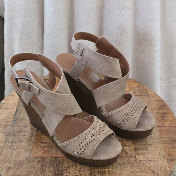 Indigo Taupe Wedge Sandals - Picture 1 of 5